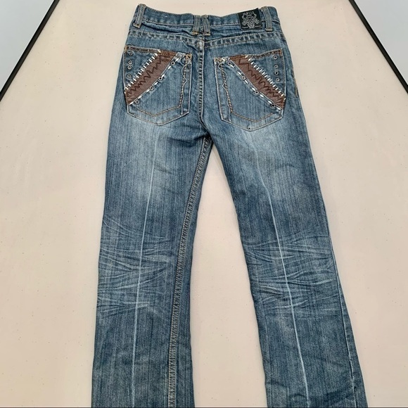 GS115 Jeans Kids 10 Straight Leg Leather Accent Pockets Girl - Picture 4 of 13